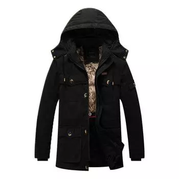 Рабочая хлопковая куртка мужская зимняя средней длины стираная куртка с бархатной подкладкой и утепленной курткой, защищающей от холода L