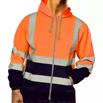 Рабочая куртка Hi Viz с высокой видимостью, мужская светоотражающая защитная толстовка, пальто с капюшоном M чёрный