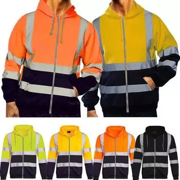 Рабочая куртка Hi Viz с высокой видимостью, мужская светоотражающая защитная толстовка, пальто с капюшоном M оранжевый