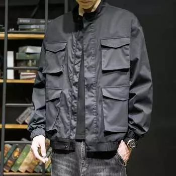 Рабочая куртка мужская осенняя новая повседневная верхняя модная брендовая американская ретро верхняя куртка с лацканами M чёрный