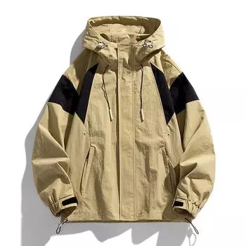 Рабочая куртка мужская осенняя свободная с капюшоном модная верхняя часть для толстых мужчин большого размера куртка с цветными блоками универсальная L