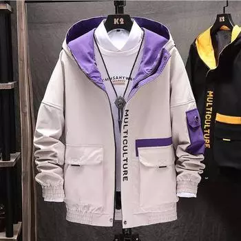 Рабочая куртка мужская весна и осень с капюшоном тонкая куртка модная студенческая летняя повседневная мужская верхняя часть M