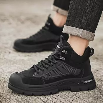 Рабочая мужская обувь осенняя строительная работа трудовая страховка ботинки Martin мужские уличные черные на платформе нескользящие походные ботинки 39