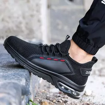 Рабочая обувь, дышащие сапоги со стальным носком, легкие, на воздушной подушке, безопасная рабочая обувь, нескользкие для мужчин и женщин, рабочие кроссовки 37 чёрный