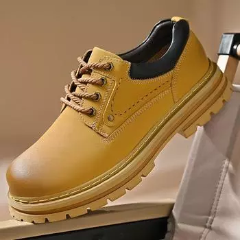 Рабочая обувь, мужская новая нескользящая обувь на платформе в стиле ретро, повседневная обувь на шнуровке с низким берцем, уличные альпинистские ботинки 38 золотисто-желтый