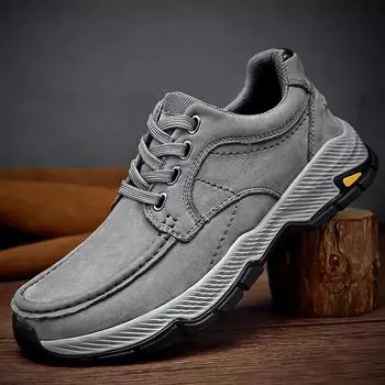 Рабочая обувь. Мужская новая нескользящая уличная кожаная обувь из воловьей кожи с мягкой подошвой на шнуровке для отдыха. 38 серый