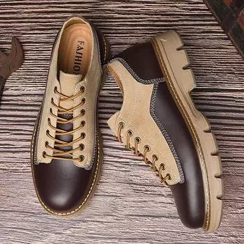 Рабочая обувь, мужская новая универсальная повседневная рабочая обувь из воловьей кожи с низким верхом и толстой подошвой, на шнуровке 38 чёрный