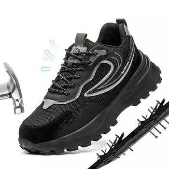 Рабочая обувь мужская;Противоударная, противоударная, дышащая и мягкая четырехсезонная нескользящая защитная обувь, рабочая обувь, защитная обувь 36 чёрный