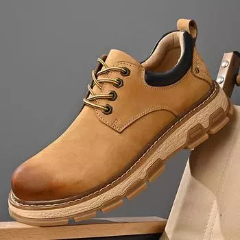 Рабочая обувь, мужские нескользящие ботинки из воловьей кожи с мягкой подошвой и низким верхом на шнуровке, удобные уличные альпинистские ботинки 38 жёлтый
