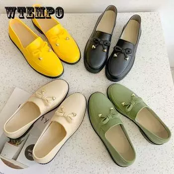 Рабочая обувь, Плоская подошва, Повседневная обувь, Мягкая подошва, Женский толстый каблук, Удобная обувь, Черные дождевые туфли, Женские кожаные туфли 35 чёрный