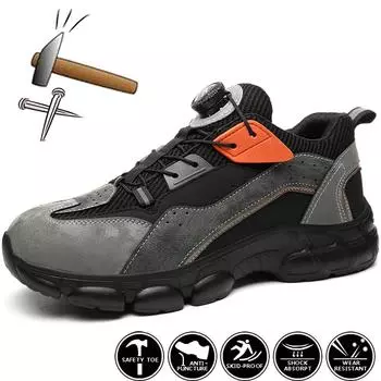 Рабочая обувь с вращающимися пуговицами Кроссовки Защитная обувь Мужские защитные ботинки с защитой от проколов Промышленная противоударная защитная обувь со стальным носком Рабочая защитная обувь 48 чёрный
