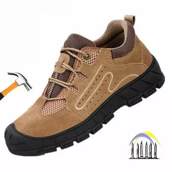 Рабочая обувь с железным носком, замшевые ботинки с защитой от искр, небьющаяся неразрушимая защитная обувь для мужчин, рабочая обувь с защитой от проколов 37