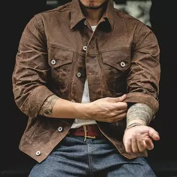 Рабочая одежда American Retro Heavyweight Canvas Oil Wax Jacket Hunting Oil Wax Jacket Mens Autumn Plus Size XXXL коричневый