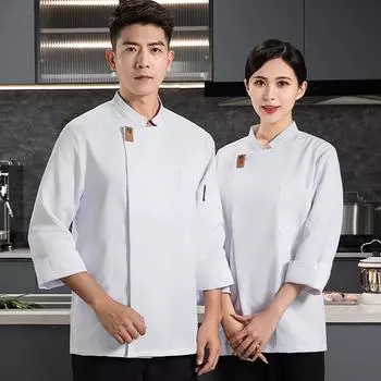 Рабочая одежда для кухни и выпечки, поликоттон с длинными рукавами, униформа шеф-повара для отеля, мужская дышащая униформа с короткими рукавами для отеля S белый