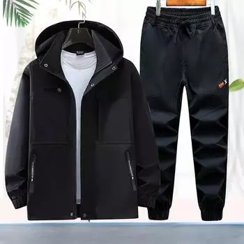 Рабочая одежда Костюм Мужская весенняя рабочая страховая одежда Инструментальная куртка со шнурком брюки водонепроницаемый повседневный уличный костюм из 2 предметов XXXXL чёрный