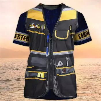 Рабочая одежда, мужские футболки с 3D принтом, летние футболки с короткими рукавами в стиле Carpenter Tooling, повседневные футболки, топы, мужские футболки больших размеров 6XL M