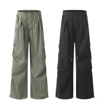 Рабочая одежда на шнурке, брюки-десантники, модный бренд, осенние брюки-полу, свободные широкие повседневные брюки для женщин S чёрный