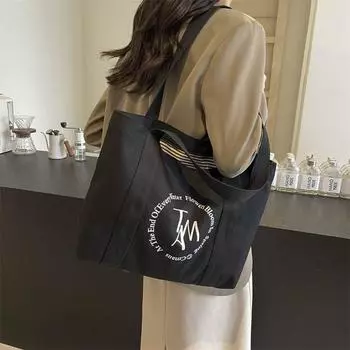 Рабочая одежда Осень и Зима Холст Легче всего сочетать Повседневная сумка-тоут Black