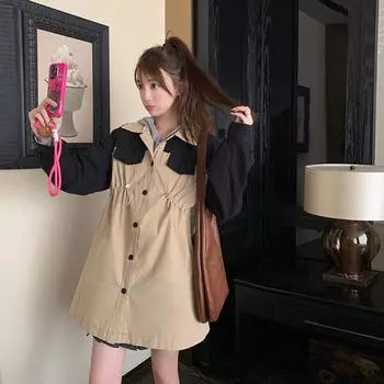 Рабочая одежда Тренч Пальто Женское Средней длины Весна и Осень Новая женская одежда Популярное маленькое пальто этого года S