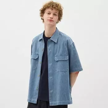 Рабочая рубашка оверсайз из светлого денима GU by Uniqlo, рукав 5 минут