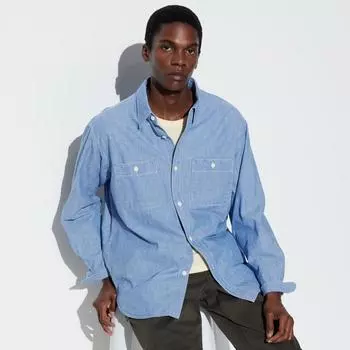 Рабочая рубашка UNIQLO из шамбре с длинным рукавом