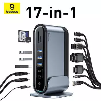 Рабочая станция Baseus Многофункциональный адаптер-концентратор Type-C с тремя экранами