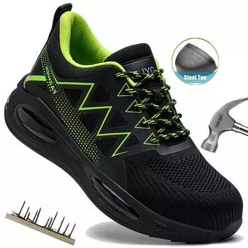 Рабочая защитная обувь для мужчин. Дышащие рабочие кроссовки. Обувь со стальным носком. Защитная обувь против проколов. Неразрушимая обувь. 41 зелёный