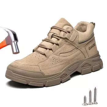 Рабочая защитная обувь Мужские стальные носки, неразрушаемые защитные ботинки с кевларовой стелькой и верхом из замши и кожи 36 коричневый