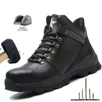 Рабочая защитная обувь. Мужские защитные ботинки. Нескользящие рабочие ботинки со стальным носком. Водонепроницаемые ботинки. Нескользящие рабочие кроссовки. 40 чёрный