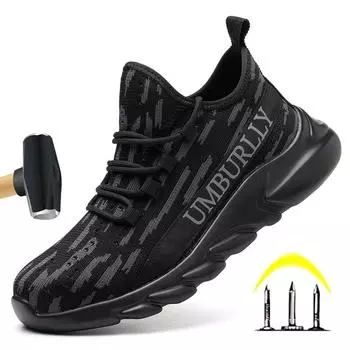 Рабочая защитная обувь на воздушной подушке для мужчин и женщин, дышащие рабочие кроссовки, обувь со стальным носком, защитная обувь с защитой от проколов 36 чёрный