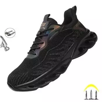 Рабочая защитная обувь со светоотражающими полосками для мужчин, кроссовки со стальным носком, неразрушимые ботинки, легкая мужская обувь 38 чёрный