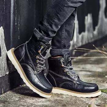 Рабочие ботинки Carter Martin из кожи унисекс — в британском стиле, высокие, желтые, короткие, на осень и зиму. 40 (Runs 2 Sizes Large)