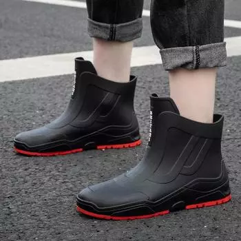 Рабочие ботинки для мужчин и женщин, повседневные короткие водонепроницаемые ботинки, флисовые, теплые, нескользящие, износостойкие, дождевые ботинки 2024 35 чёрный