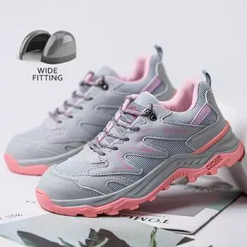 Рабочие ботинки, строительная защитная обувь, женские рабочие кроссовки, противоударные, нескользящие, защитные ботинки со стальным носком 35 розовый