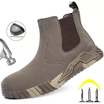 Рабочие ботинки, защитная обувь со стальным носком, мужские ботинки челси, противоожоговая сварочная обувь, неразрушимые защитные ботинки, рабочая защитная обувь 37 серый
