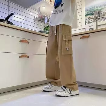 Рабочие брюки для мужчин на осень и зиму Новые американские брюки прямого кроя с драпировкой в стиле хай-стрит для мужчин Брюки из чистого хлопка для мужчин Свободные повседневные брюки M
