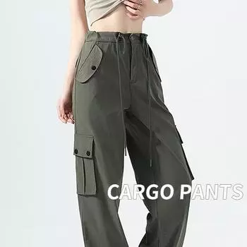 Рабочие брюки для женщин весна осень лето с высокой талией свободного кроя прямые повседневные широкие спортивные брюки женские S чёрный