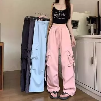 Рабочие брюки Dopamine для женщин на весну и лето. Универсальные свободные брюки для уличных танцев. Широкие брюки в стиле хип-хоп на весну. S розовый