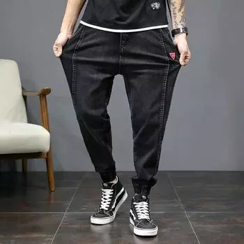Рабочие джинсы на шнурке, мужские осенние и зимние модели, свободные зимние брюки с подкладкой больших размеров 28