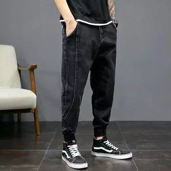 Рабочие джинсы на шнурке, мужские осенние и зимние модели, свободные зимние брюки с подкладкой больших размеров 28