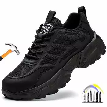 Рабочие кроссовки для женщин и мужчин, удобная рабочая обувь, легкая защитная обувь, антипрокольная черная рабочая обувь, мужские кроссовки со стальным носком 36