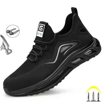 Рабочие кроссовки, мужская защитная обувь, рабочая обувь со стальным носком, защитные ботинки, мужская рабочая обувь с защитой от проколов, летняя кевларовая обувь 37 чёрный