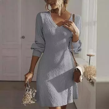 Рабочие платья для женщин 2025 года, модные осенние платья, трикотажное платье-свитер с V-образным вырезом и длинными рукавами S белый