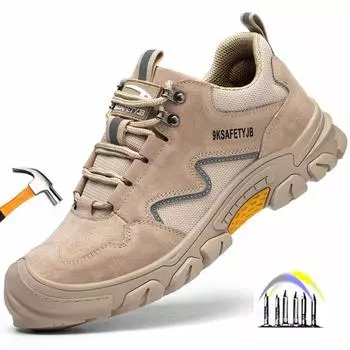 Рабочие туфли с железным носком, устойчивые к проколам, замшевые рабочие защитные кроссовки, противоскользящая защитная обувь для работы, защитная обувь 36