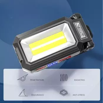 Рабочий фонарь для технического обслуживания автомобиля. Зарядка через USB с магнитным крючком. Световой индикатор технического обслуживания. Электрический дисплей. Красный и синий мигающий аварийный свет.