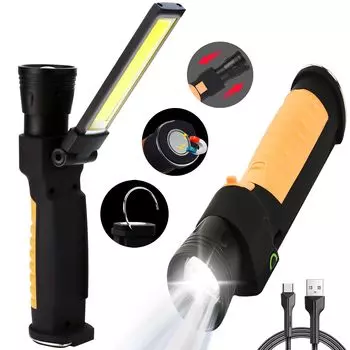 Рабочий фонарь Светодиодный рабочий фонарь Перезаряжаемый рабочий фонарь Большая емкость Сверхвысокая яркость COB фонарь Складной фонарик Тип зума USB-перезаряжаемый 6