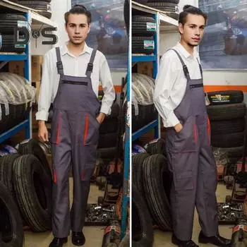 Рабочий комбинезон с нагрудниками, комбинезон с регулируемыми бретелями и карманами, однотонный комбинезон с широкими штанинами, рабочая униформа с несколькими карманами 2XL серый
