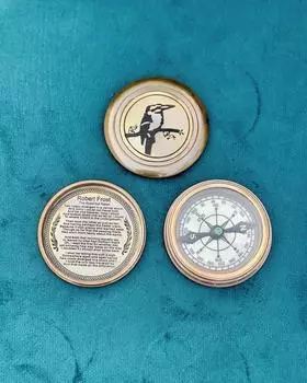 Рабочий компас «Птица» с поэмой Роберта Фроста, латунный антикварный карманный компас, карманный морской коллекционный компас «Неизбранная дорога», рождественский подарок коричневый