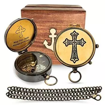 Рабочий компас с гравировкой 5,08 см в деревянной коробке, подарок мужчине на годовщину, подарки папе на день рождения, да будет у вас вера