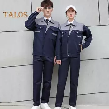 Рабочий костюм для мужчин и женщин, износостойкая рабочая одежда, воротник-стойка с лацканами, застежка-молния, длинные рукава, брюки, комплект рабочей униформы для ремонтников M серый